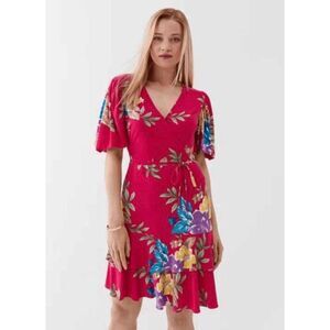 Lauren Ralph Lauren Black Label Pink Floral Puff Sleeve Wrap Dress, NWT, size 2